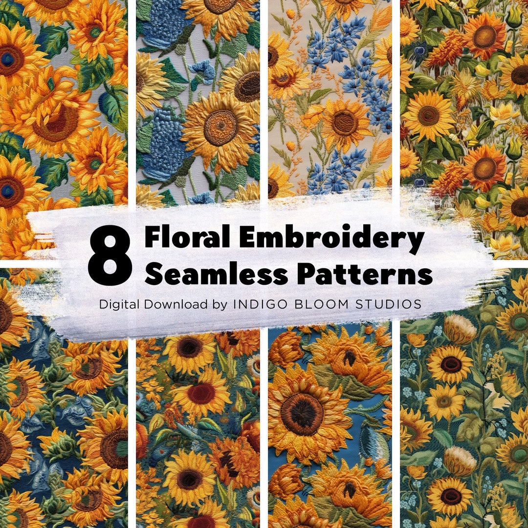 Seamless Embroidery Pattern Floral Seamless Pattern Sunflowers Van Gogh ...