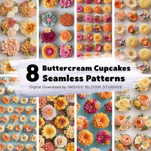 Nahtlose Muster Floral Buttercreme Cupcakes Hochzeit Sublimation Digital Paper Download Bundle