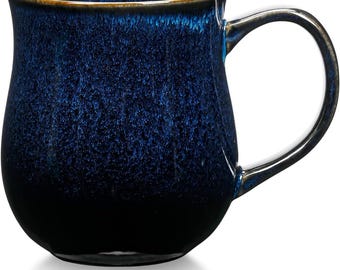 20 oz Large Ceramic Coffee Mug – Handmade Pottery Tea Cup with Big Handle, Stylish Textured Glaze, Microwave & Dishwasher Safe, (Star Blue)