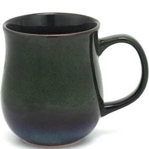 20 Oz Large Ceramic Coffee Mug - Handmade Pottery Tea Cup with Big Handle, Microwave & Dishwasher Safe, Stylish Ink Green Glaze, Office