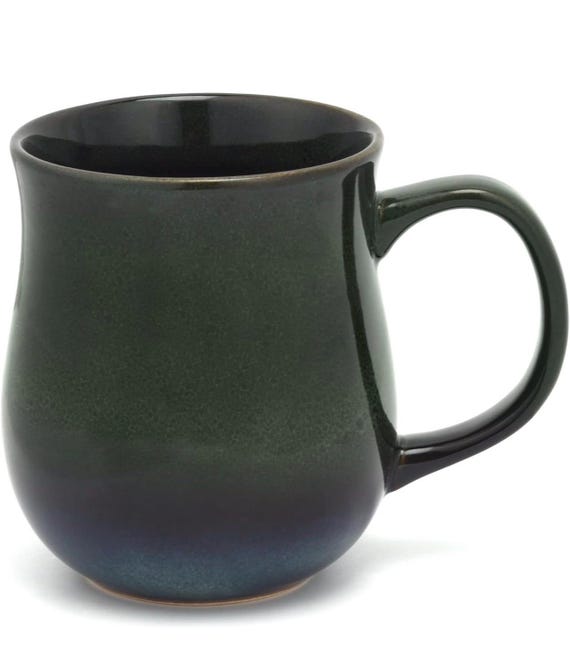 20 Oz Large Ceramic Coffee Mug - Handmade Pottery Tea Cup with Big Handle, Microwave & Dishwasher Safe, Stylish Ink Green Glaze, Office