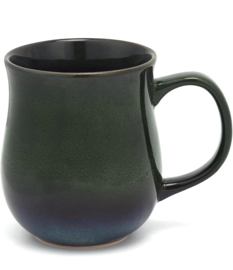 20 Oz Large Ceramic Coffee Mug - Handmade Pottery Tea Cup with Big Handle, Microwave & Dishwasher Safe, Stylish Ink Green Glaze, Office image 1
