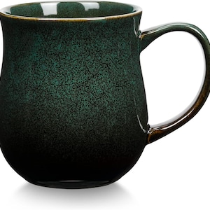 20 Oz Large Ceramic Coffee Mug - Handmade Pottery Tea Cup with Big Handle, Microwave & Dishwasher Safe, Stylish Ink Green Glaze, Office