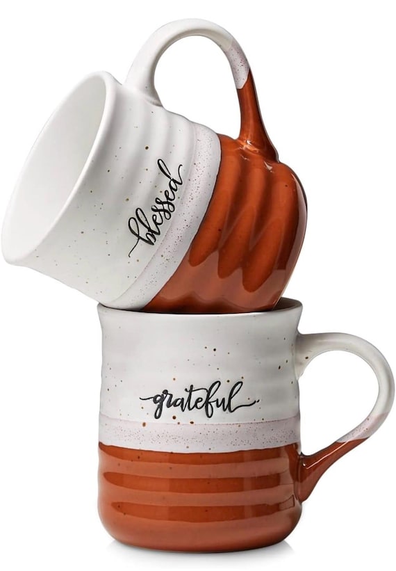 Set of 2 Large 20 oz Blessed Grateful Coffee Mugs - Perfect Thank You Gift  for Christian Men and Women