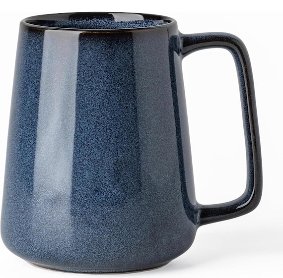 Large Blue Ceramic Mug 24oz, Big handle from comfortable handling