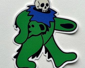 dancing green bear skeleton sticker | jam band | skull reveal, waterproof vinyl decal for laptop