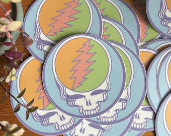 stealie in pastel colors | circle vinyl sticker | grateful dead