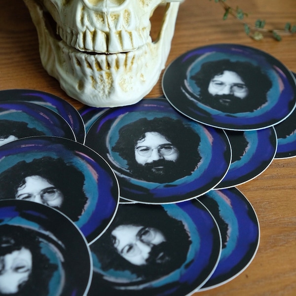 psychedelic jerry garcia grateful dead sticker | vinyl decal | swirly colors