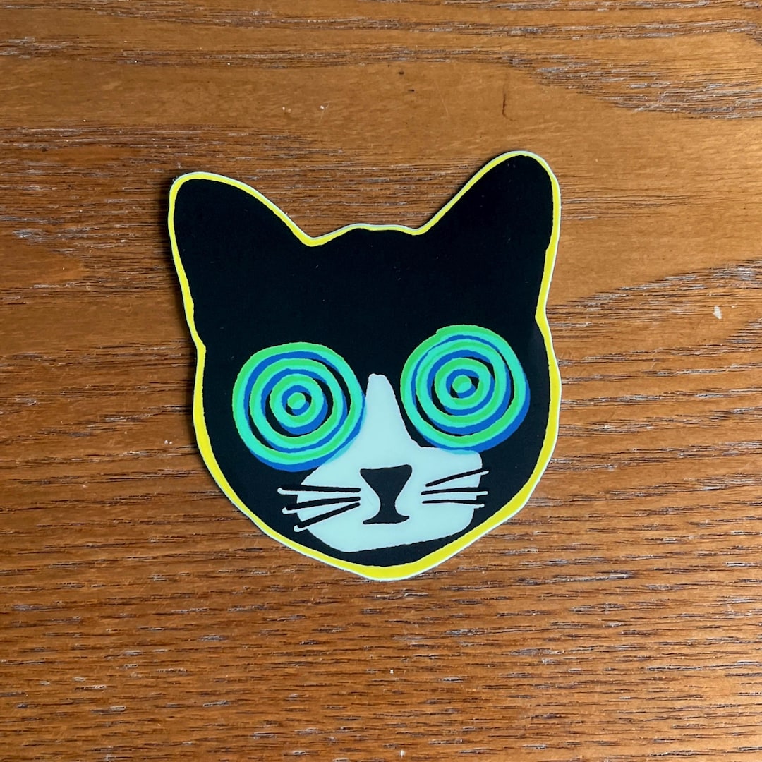 Hypnotic Cat Sticker | Trippy Black & White Cat With Spiral Eyes - Etsy