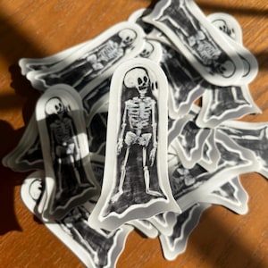 skeleton ghost sticker | spooky drawing | skeleton wearing ghost costume decal