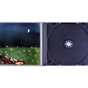 May include: A CD case with a black CD inside. The front cover features a woman lying in a field of grass under a starry night sky with a crescent moon.