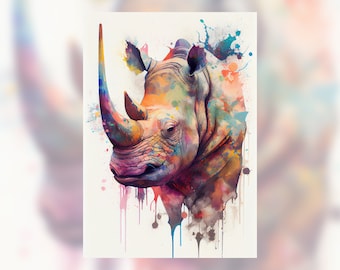 Rhino Portrait Watercolor Painting Print - Unframed Art for Home Decor - Available in Multiple Sizes