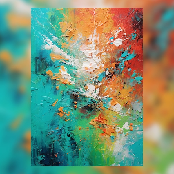 Dynamic Emotions Abstract Impasto Oil Painting Print, Energetic Colorful Artwork, Modern Wall Decor, Available in Various Sizes