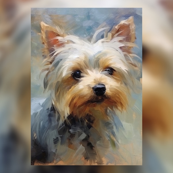 Impression de peinture à l'huile Yorkshire Terrier, adorable portrait Yorkie, cadeau parfait pour les amoureux des chiens, oeuvre d'art pour animaux de compagnie, disponible en différentes tailles