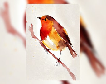 Red Robin Watercolor Print, Bird Wall Art, Available in Various Sizes, Perfect Gift for Bird Lovers