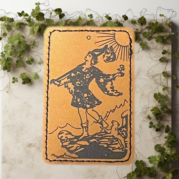 The Fool Tarot Card Engraved Patch Rider-Waite Tarot, Press on Adhesive Witchy Decal, Laser Engraved Custom Patch