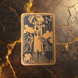 La carta del tarot de la torre parche grabado Tarot Rider-Waite, prensa en calcomanía adhesiva de bruja, parche personalizado grabado con láser