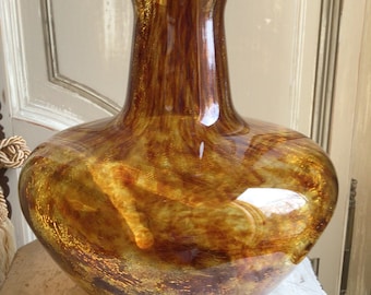 SASAKI HANDCRAFTED AMBER Crystal Lead-Free Vase/ 1960’s