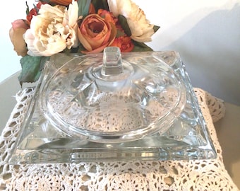 Vintage Etched Glass Candy Dish - Mid-Century Covered Serving