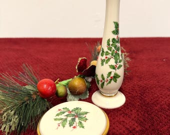 Lenox Holiday Dimension BUD VASE And Round Trinket BOX Made In U.S.A. 1970’s