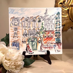 Joli Paris 11 1/2”x 10 1/4” Rectangular Platter, Creation CAROLINE SAINT-GEORGES French Artist, Gien France 2005 Discontinued >
