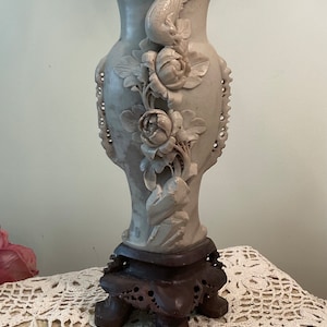 Vintage SOAPSTONE BUD VASE With Attached Footed Base/ Hand Carved/ Art Objects/ Sculpture
