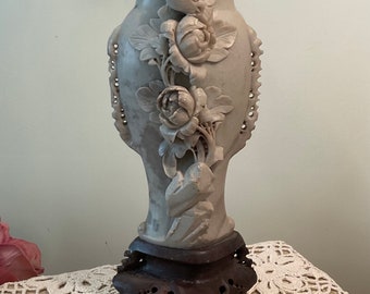 Vintage SOAPSTONE BUD VASE With Attached Footed Base/ Hand Carved/ Art Objects/ Sculpture