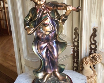 RARE CLOWN STATUE by Suanti Galleries Resin Blend/woodbase