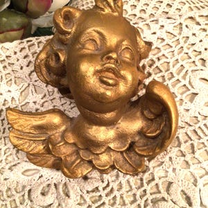 Vintage 1960’s Wood ANGEL HEAD SCULPTURE With Wings Hand Carved Wall Hanging Artwork from Florence Italy