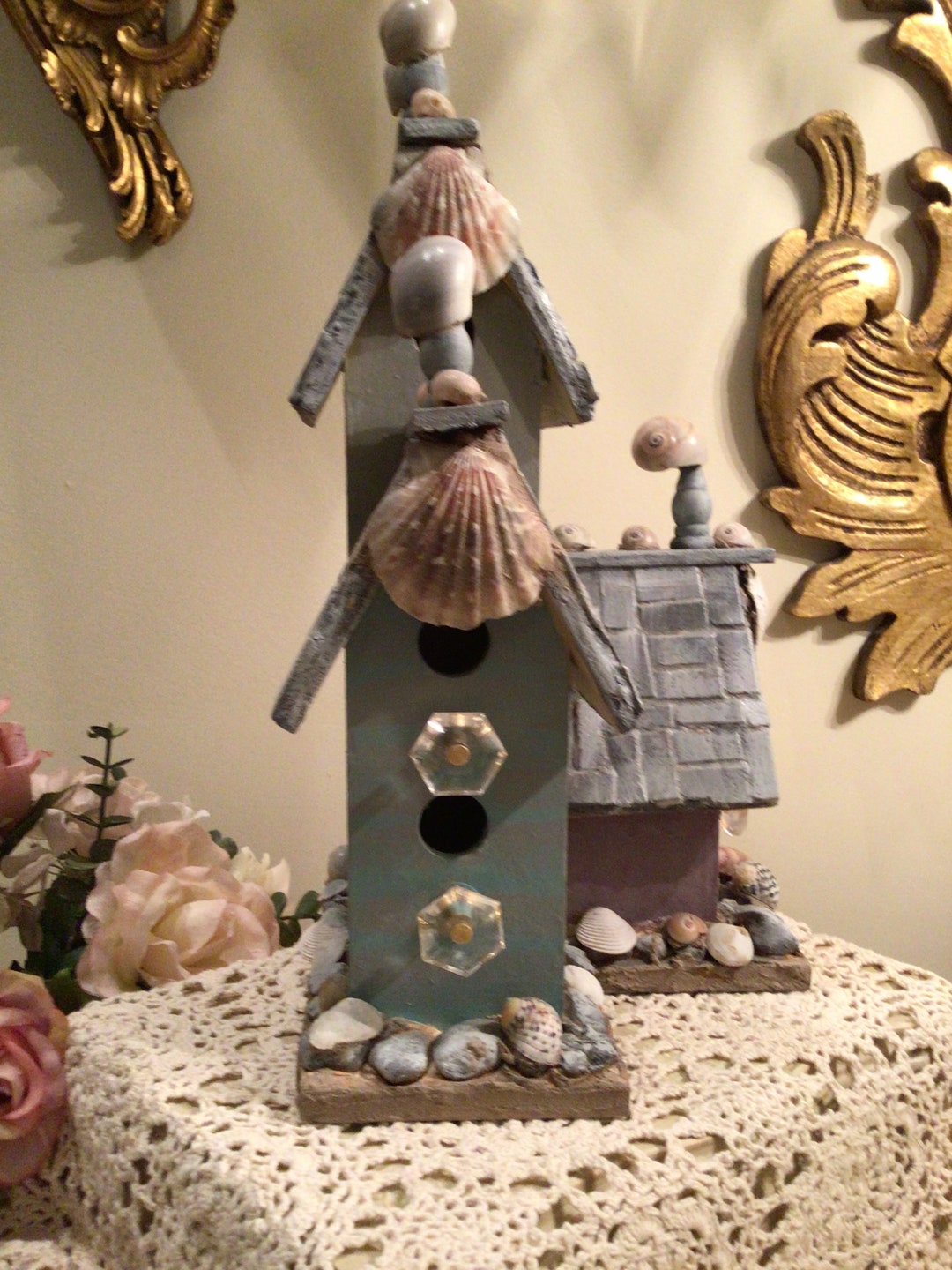 UNIQUE BIRDHOUSE DECORATED With Shells and Handpainted by Artist/ - Etsy