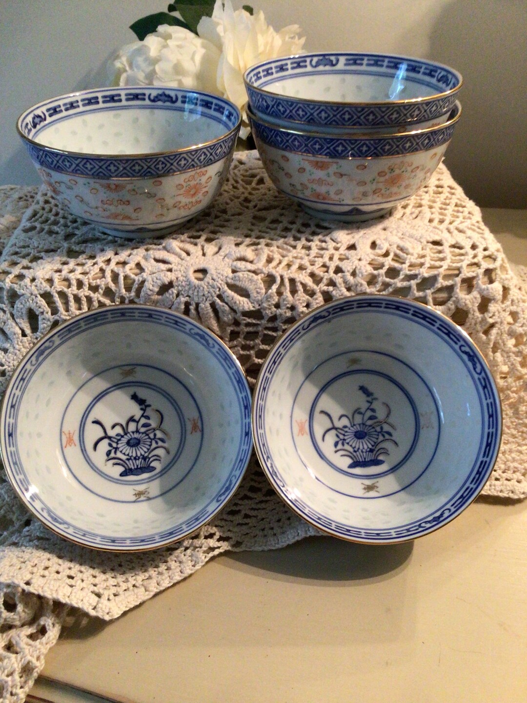 5 CHINESE RICE Bowls/soup Bowls/ Porcelain/asian Home Decor/ Oriental ...