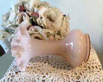 FENTON DUSTY ROSE Cased/Overlay With WhiteRuffled Crown 1940’s