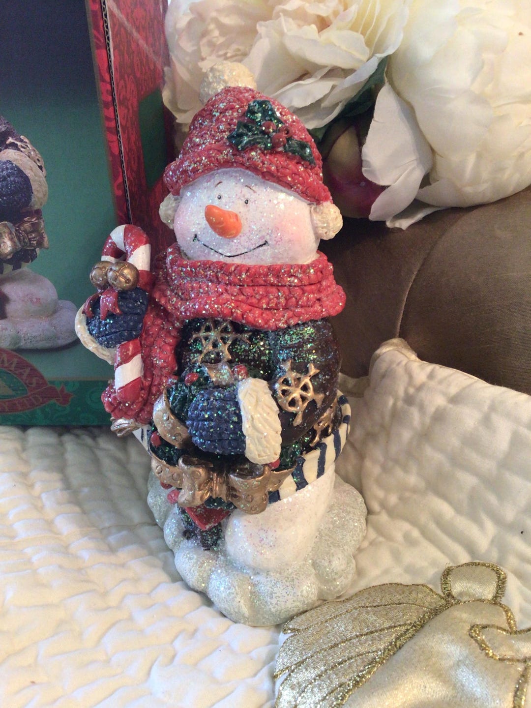 CHRISTMAS SPARKLE SNOWMAN With Scarf and Hat Festive - Etsy