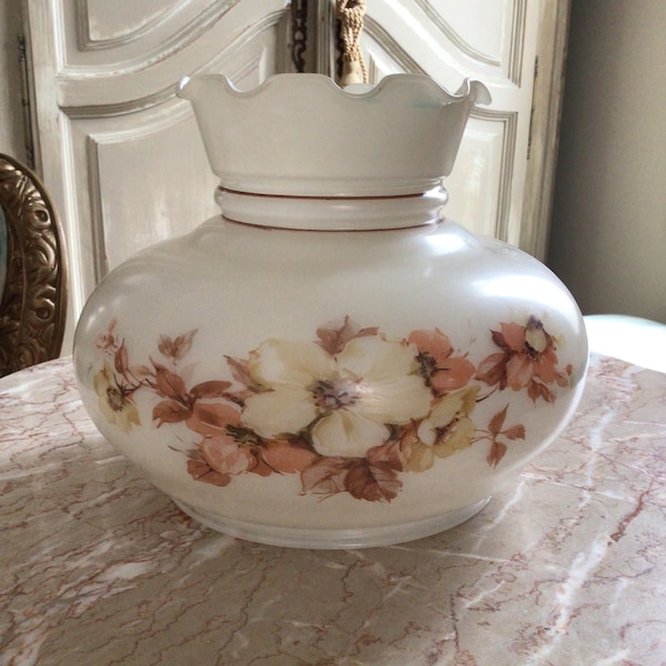 VINTAGE FLORAL MILK Glass Gone WithThe Wind Lamp Shade Mid-Century 7”Fitter