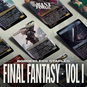 Final Fantasy Borderless Staples – Volume I | Conjunto Proxy MTG com Arte Completa Foil e Não Foil Cloud Tifa, Aerith e Vivi