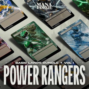 Power Rangers Land-bundel Full Art Mighty Morphin Power Rangers Basic Lands-set deel één, aangepaste MTG-proxy's
