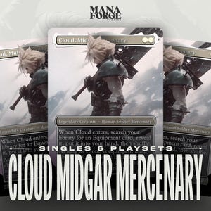 クラウド、ミッドガル傭兵 - カスタムMTGプロキシカード | フルアート版クラウドストライフ | シングルまたは4枚プレイセット