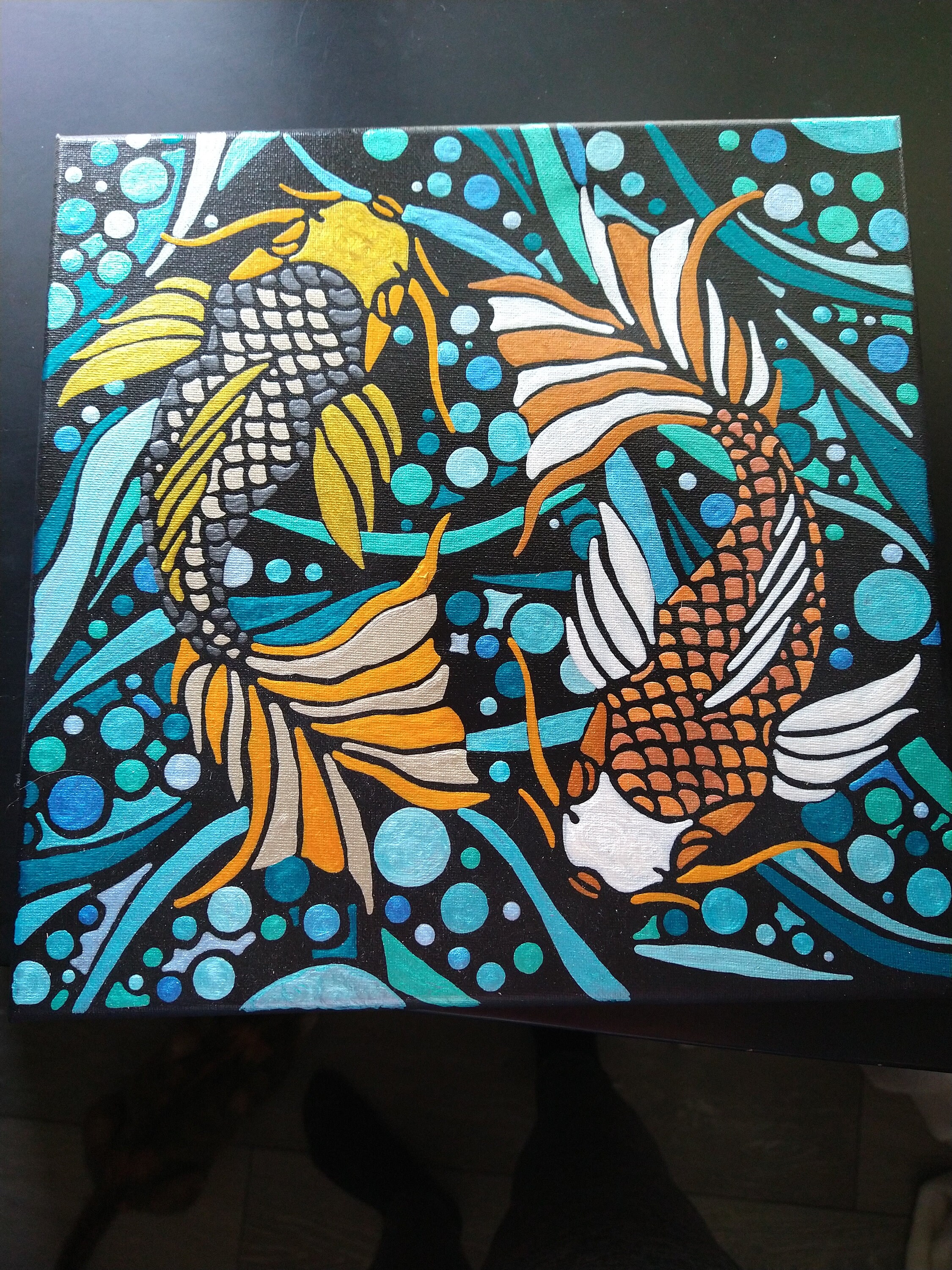 Dot Painting on Canvas Black Fish Art Aboriginal Art Style Hand