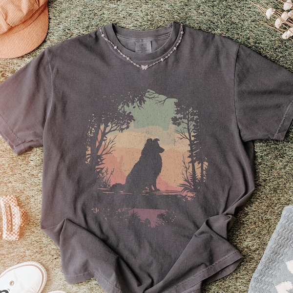 Shetland Sheepdog Shirt, Comfort Colors, Sheltie Gifts, Dog Silhouette, Gift for Dog Mom, Dog Dad Gifts, Dog Lover Gifts