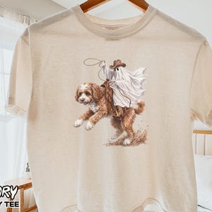 Cavapoo Halloween Boxy Tee, Cavapoo Dad Gifts, Funny Western Spooky Shirt, Cavapoo Dog Mom Gifts, Cavapoo Cowboy Ghost Crop Top