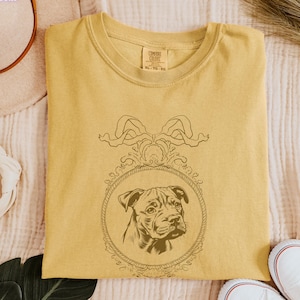 Pit Bull Dog Face Shirt | Comfort Colors Coquette Tee with Bow Frame | Vintage Pittie Dog Lover T-Shirt