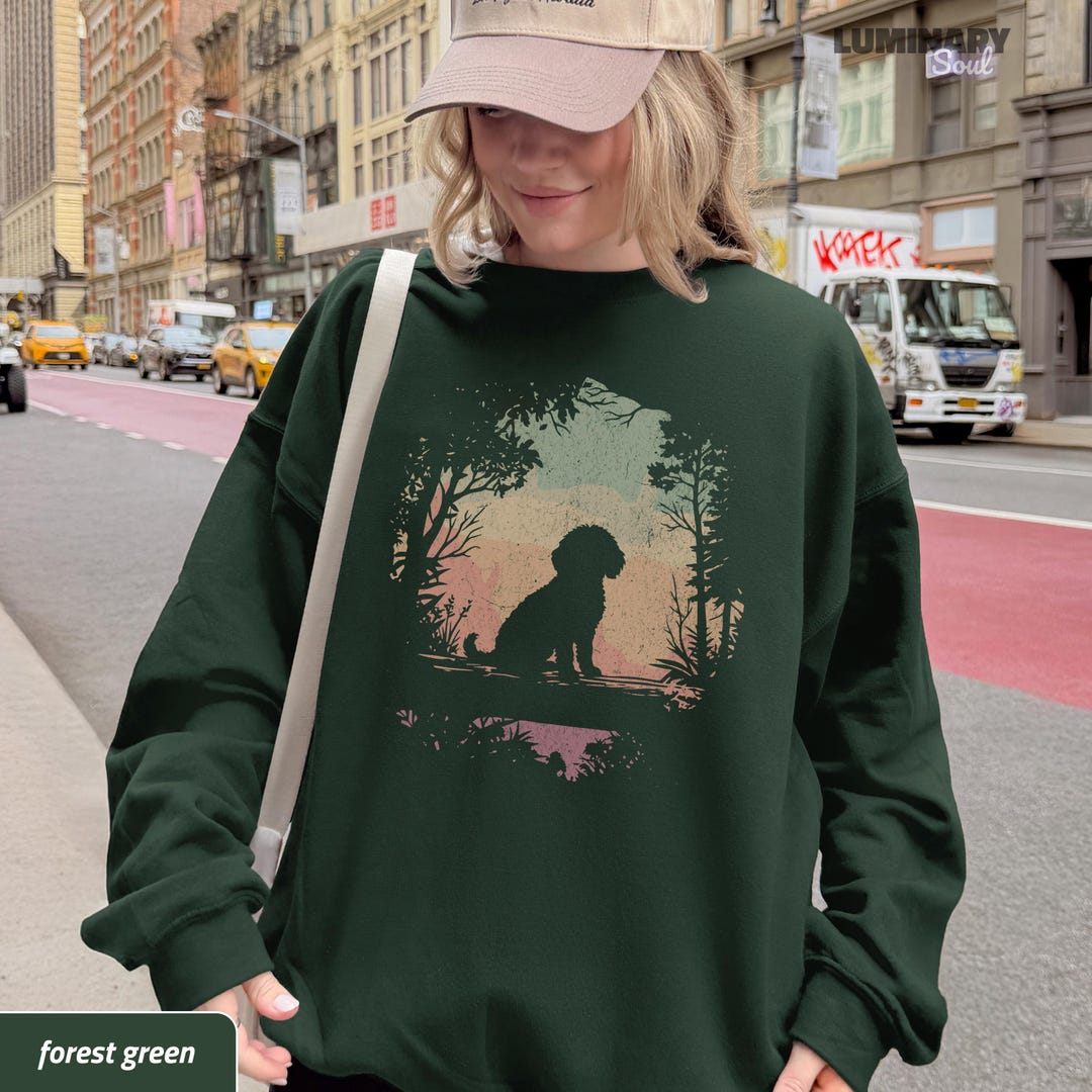 Cavapoo Sweatshirt | Forest Sunset Dog Silhouette Pullover, Gift for ...