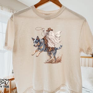 Blue Heeler Halloween Boxy Tee, Cattle Dog Dad Gifts, Funny Western Spooky Shirt, Heeler Dog Mom Gifts, Heeler Cowboy Ghost Crop Top