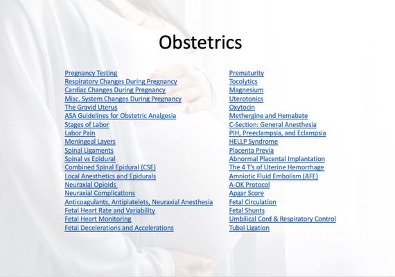 Obstetric Anesthesia Notes for SRNA/CRNA (PDF Download)
