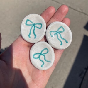 Mini baby blue bow worry stone 3, ceramic worry stone, ceramic art, mini bow tie, ceramic thumb stone, fidget toy