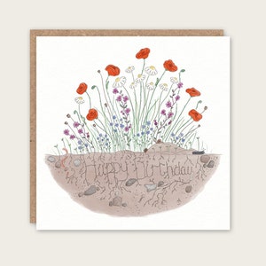 Cartão de aniversário de jardim – cartão de aniversário fofo, ilustração de jardim