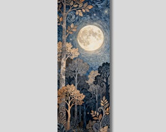 William Morris Style Moonlit Forest Leinwanddruck: Dekorative Nachtwaldkunst