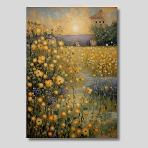 Gustav Klimt Wildflowers Canvas Wall Art, Flowers Print, Floral Decor, Landscape Art, Sunrise Print, Village Print, Trendy Art, Home Decor