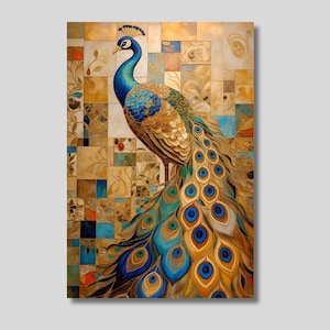 Gustav Klimt Stil Pfau Leinwand Wandkunst, Pfau Druck, Naturdruck, Goldener Pfau Poster, Tierkunst, Blumendekor, Geschenkidee