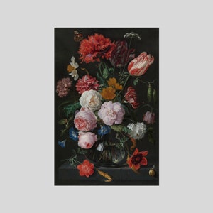 Stillleben mit Blumen in einer Glasvase Druck, Jan Davidsz de Heem Leinwand Wandkunst, Blumen Kunst, Botanische Kunst, Geschenkidee